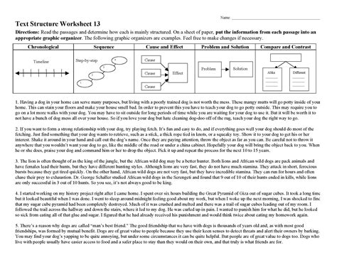 Identifying Text Structure Worksheets