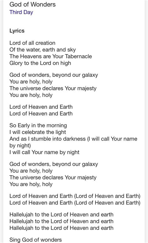 God of Wonders-Lyrics Third Day Love this song!! ️ | God of wonders ...