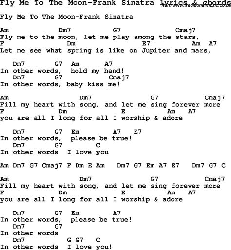 Love Song Lyrics for:Fly Me To The Moon-Frank Sinatra with chords. | Ukulele songs, Frank ...