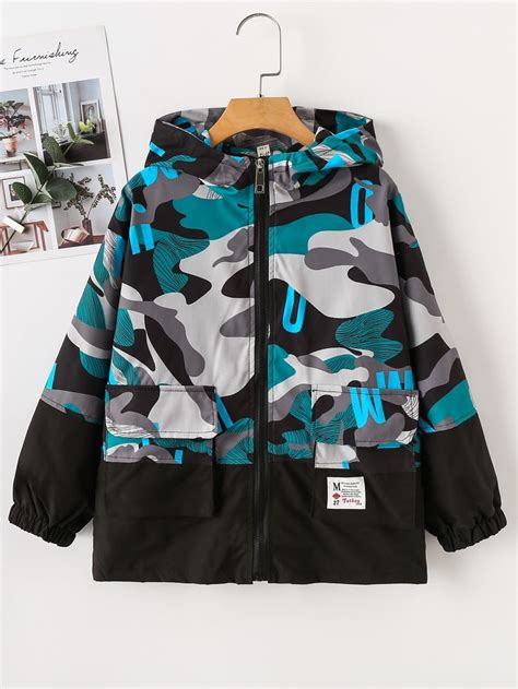 Boys Camo Print Zipper Up Hooded Jacket | Jackets, Clothes, Camo print