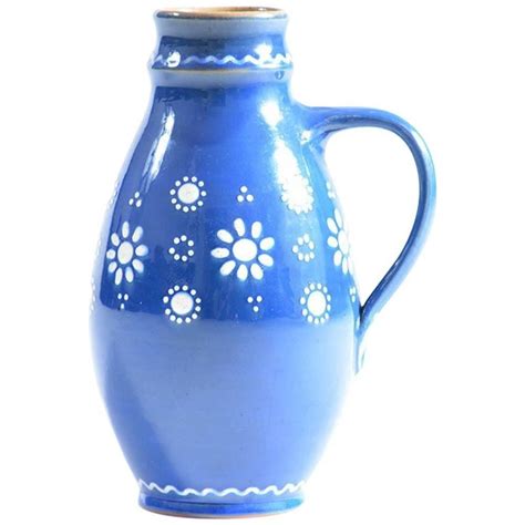 Blue Handmade Ceramic Jug or Vase Slovakian Folk Art, circa 1960 For Sale at 1stDibs