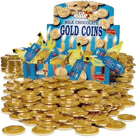 Buy Elite Milk Chocolate Gold Coins, Individually Wrapped, Mesh Bags Filled with Menora Embossed ...