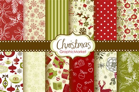 Christmas Scrapbook Retro Paper pack ~ Graphic Patterns ~ Creative Market