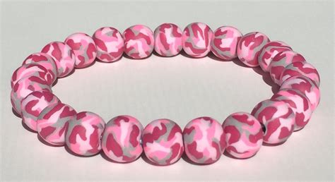 Pink Camouflage Polymer Clay Bracelet Camo Pink Gray