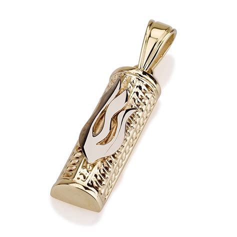 Buy 14K Gold Large Flame Shin Mezuzah Necklace | Israel-Catalog.com