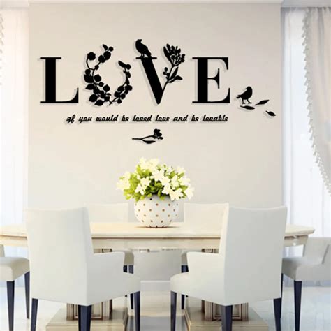 Stylish Removable 3D Leaf LOVE Wall Sticker Art Acrylic Decals Bedroom ...