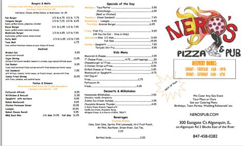 Nero's Pizza & Pub Menu - Urbanspoon/Zomato