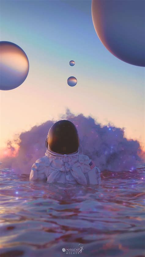 Chill, 3D, astronaut, clouds, dreamy, lofi, marischabecker, scifi, space, HD phone wallpaper ...