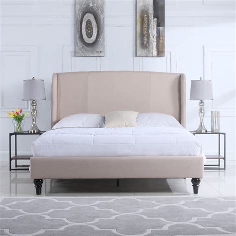 Classic Ivory Linen Platform Bed Frame with Upholstered Shelter Headboard, Queen - Walmart.com