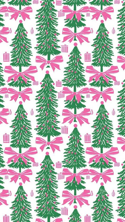 100 Preppy Christmas Wallpapers 🎄Pink Christmas Tree Seamless Pattern ...