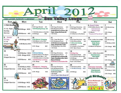 April 2012 Independent/Assisted Living Activities - Welcome to Sun ...