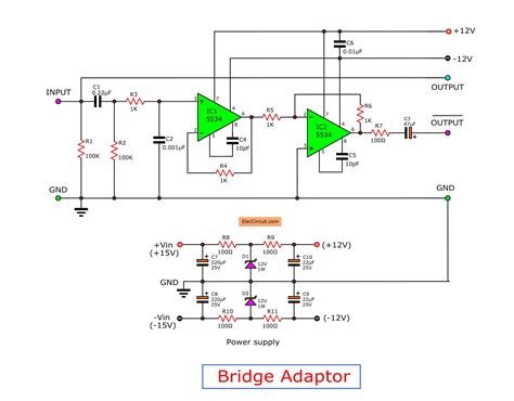 Bridge adapter circuit, stereo to high power mono amplifier