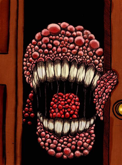 a painting of a creepy clown's mouth with red and white dots on it