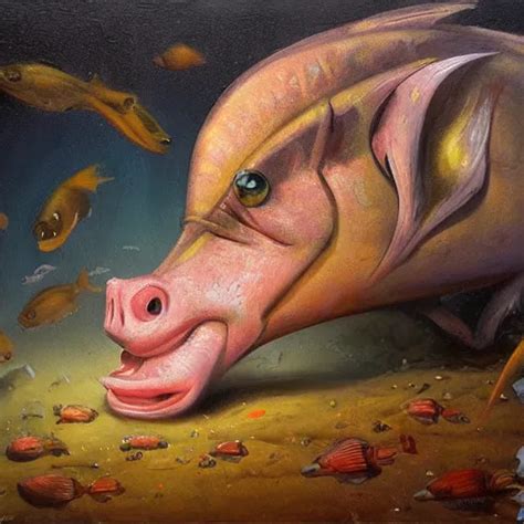 fish - pig creature, oil painting by justin gerard | Stable Diffusion | OpenArt