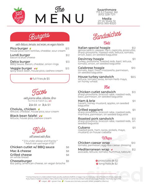 The 320 Market Cafe menus in Swarthmore, Pennsylvania, United States