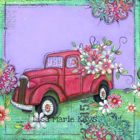 Vintage Truck Wall Art Truck Flowers Whimsical Art Old | Etsy