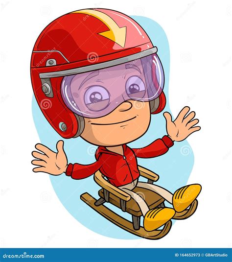 Cartoon Happy Smiling Boy Riding on Sled Stock Vector - Illustration of expression, costume ...