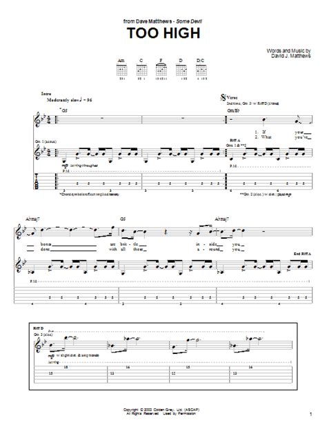 Too High by Dave Matthews - Guitar Tab - Guitar Instructor