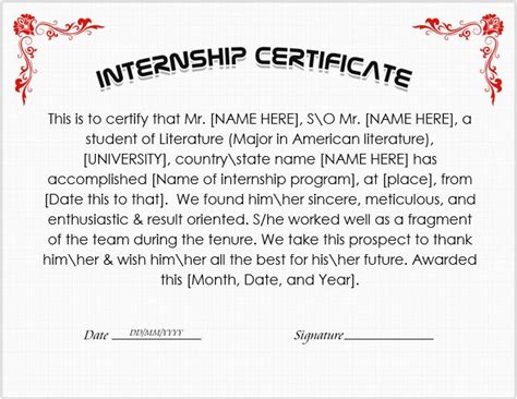 Internship Certificate Wording & Templates | Formal Word Templates