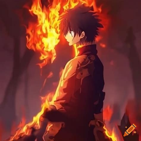 Male anime character covered in fire with the ability to control fire ...