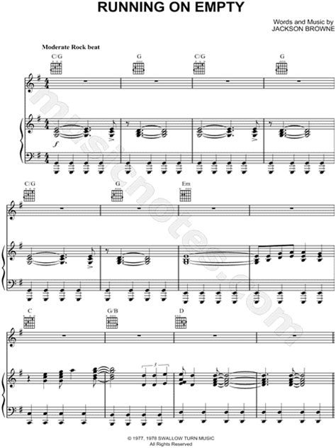 Jackson Browne "Running on Empty" Sheet Music in G Major (transposable) - Download & Print - SKU ...