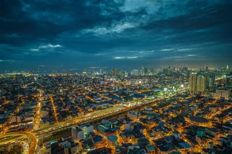 Manila City Skyline Nightview , Manila , Philippines Editorial ...