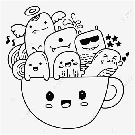 Coffee Doodle, Coffee Cup Art, Birthday Doodle, Doodle Art For Beginners, Black And White ...