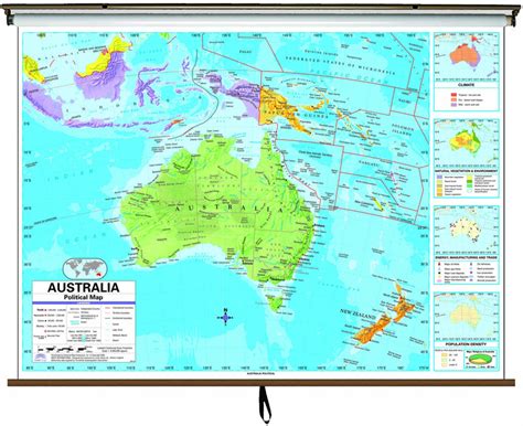 Australia Advanced Political Classroom Wall Map on Roller w/ Backboard