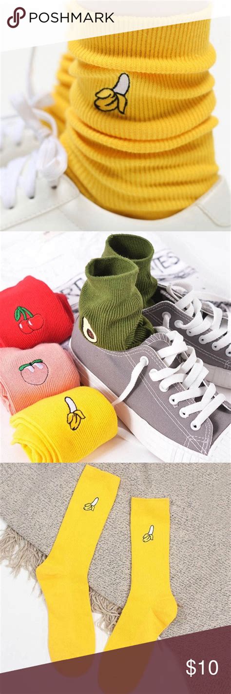 Fruit Embroidered Socks 🍌 🍑 Condition: NWT Size: One Size Color: Yellow, Peach Stock: 4 Features ...