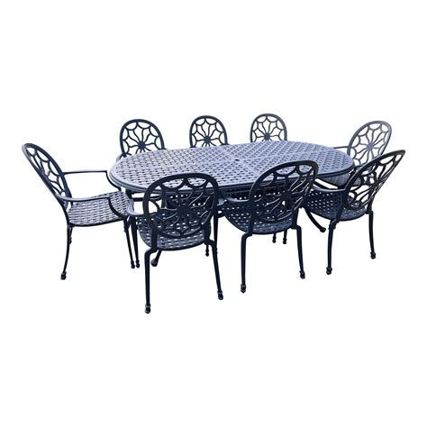 Contemporary Wrought Iron Outdoor Dining Table & 8 Chairs | Chairish