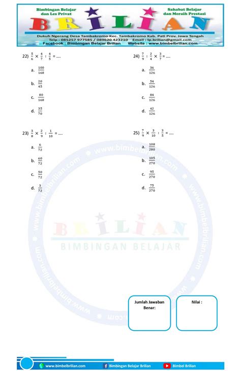 Kumpulan Soal Campuran Perkalian Pembagian Pecahan Biasa dan Kunci Jawaban – Bimbel Brilian