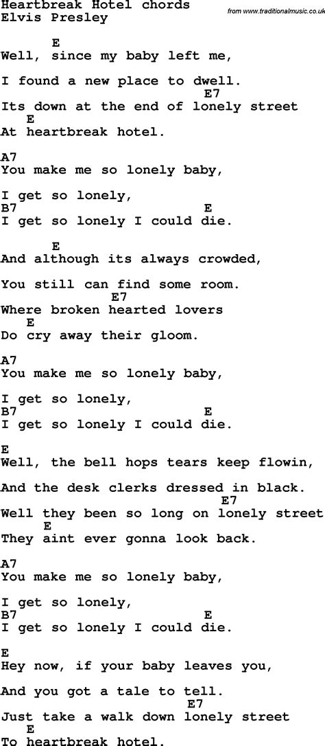 Song lyrics with guitar chords for Heartbreak Hotel