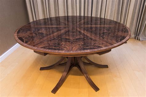 Walnut Curl Expanding Circular Dining Table — Johnson Furniture