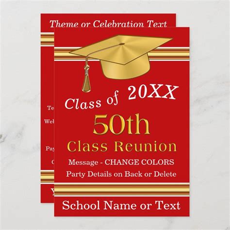 Red, White and Gold 50th Class Reunion Invitations | Zazzle.com | Class reunion invitations ...