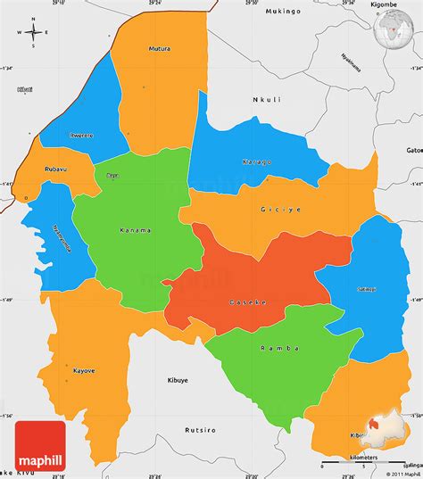 Political Simple Map of Gisenyi, single color outside, borders and labels