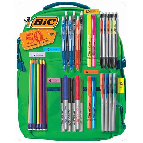 BIC Backpack Supplies Pack Pens, Pencils, Markers, and Highlighters, 50 Count - Walmart.com