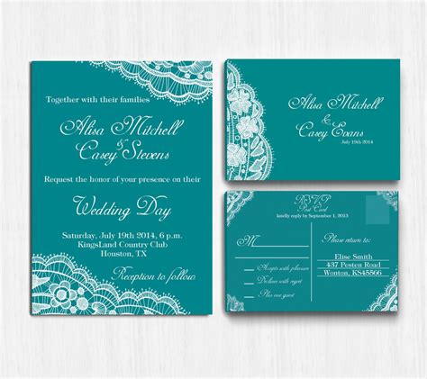 Lace Wedding Invitation Teal Lace wedding invite by PrintableMoon Teal Wedding Invitations ...