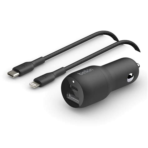 Belkin 30W USB-C + USB-A Car Charger + 5ft. USB-C Cable with Lightning ...