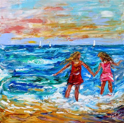 Karen Tarlton: Original oil painting Beach Girls Summer by Karen Tarlton