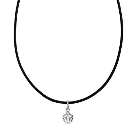 Pandora Black Leather Seashell Choker Necklace | REEDS Jewelers