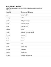 Bisaya Color Names.docx - Bisaya Color Names These are the names of colors in Bisaya ...