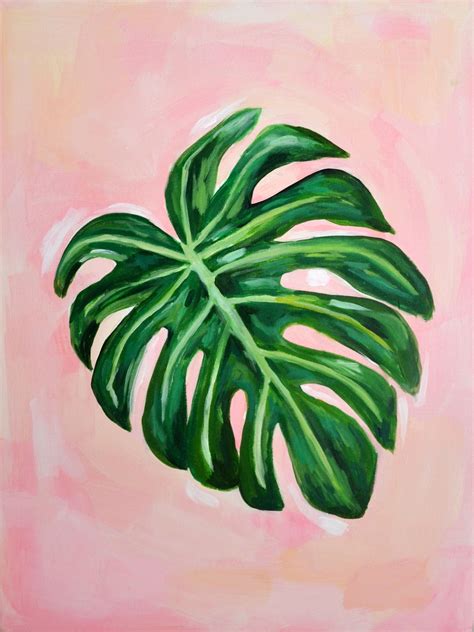 Tropical Leaf Acrylic Painting on Stretched Canvas, 18″x24″ | Michelle ...