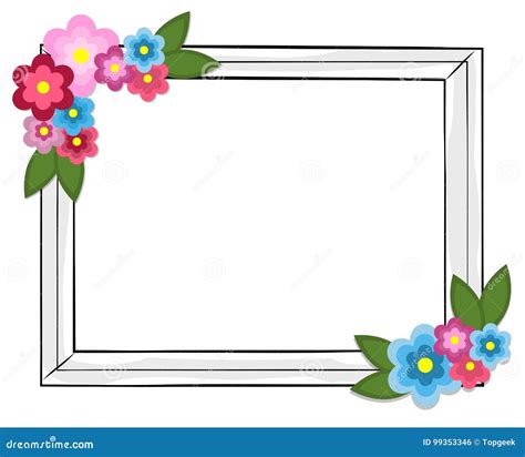 Rectangular Photo Frame Colorful Flowers Isolated Stock Vector - Illustration of empty, elegant ...