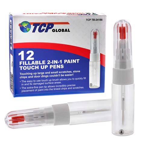 TCP Global Fillable 2-in-1 Paint Touch-Up Applicator Pens (Box of 12) - Precision Fine Tip ...