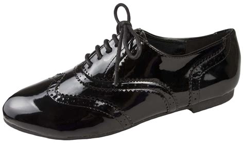 Girls Lace Up Brogues Black School Shoes Patent Womens Formal Work ...