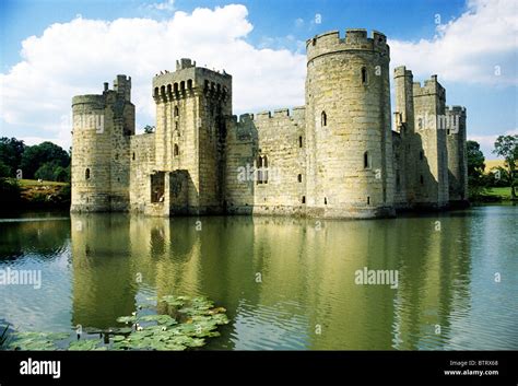 Bodiam Castle and Moat, Sussex England UK English medieval castles moats moated tower towers ...