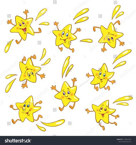 Set Fun Falling Stars Cartoon Style Stock Vector (Royalty Free ...