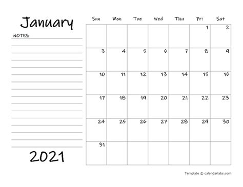 Printable Blank Calendar 2021 Template