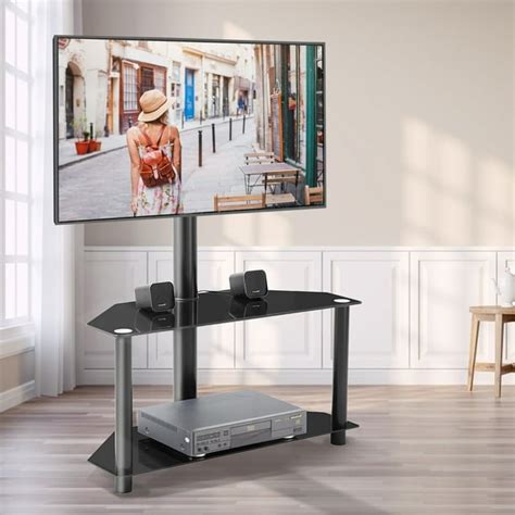 Clearance! Corner TV Stand, 2 Tier Glass TV Stand for 32-55 inch LCD LED TV, Entertainment ...