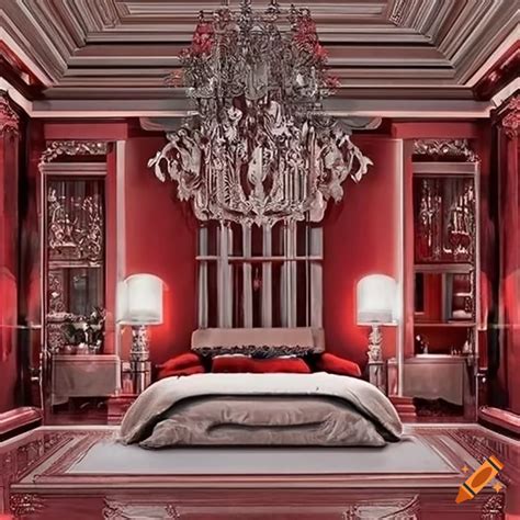 Modern red luxury mansion bedroom on Craiyon